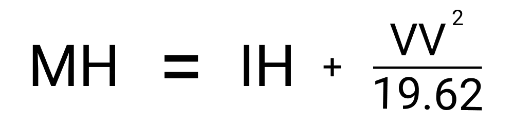 An image showing the formula for finding the maximum projectile height of an object.